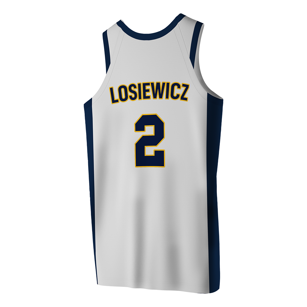 Men's New Haven White Basketball Jersey - Aidan Losiewicz