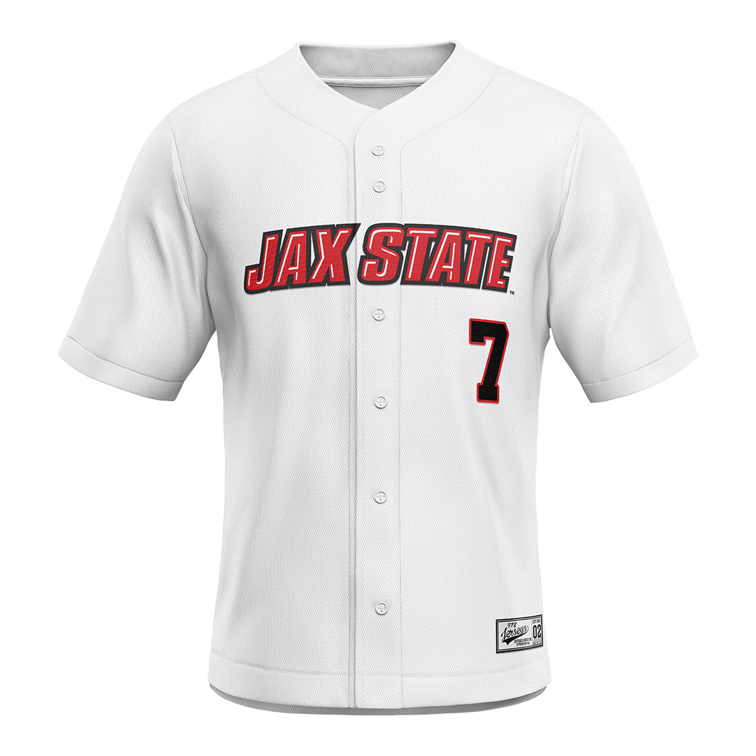 Jax State White Baseball Jersey - Brady Thomas