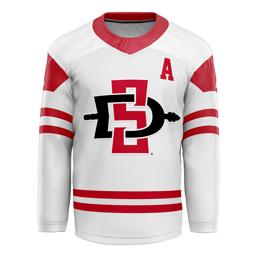 SDSU White Hockey Jersey - Luke Desmarais